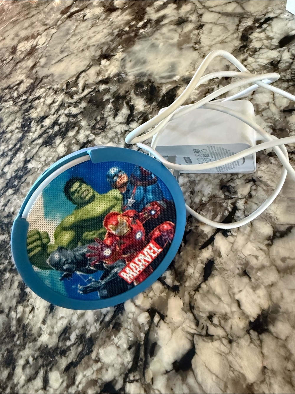 Marvel Kids Amazon Echo Pop kids with Multicolor Superhero Art